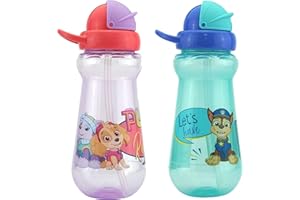 SRV Hub® Lot de 2 bouteilles d'eau en plastique Paw Patrol avec paille Bleu et violet 340 ml