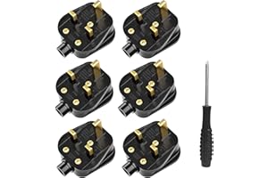 HITRENDS UK 3 Pin Plug 13A Fused Mains Plugs, 250V UK Plug Safety Plug with Cord Grip Rewireable Black Plug for home and workplace, 6 pack