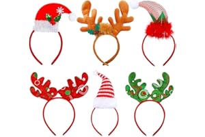 KAHEIGN 6 Pz Cerchietti Elfi di Natale, Cerchietti di Corna di Renna Cappelli di Babbo Natale per La Festa di Natale Festa di Vacanza Festa in Costume Regalo