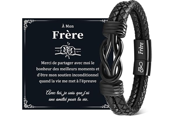 VU100 Cadeau pour Fils/Frère/Homme Bracelet en Cuir pour Homme Garçons Frère Cadeau Anniversaire pour Lui Fils Idee Saint Valentin pour Lui Noël pour Garçons Petit Ami Mari Fiancé