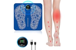 WARDBES EMS Masajeador de Pies, Masajeador Portátil, 8 Modos y 19 Intensidades, Familia Oficina y Viajar, Aliviar el Dolor y las Piernas