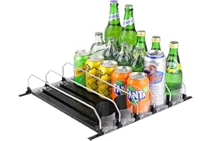 Kevsuvqin Automatique Rangement Canette Frigo Organisateur Contient 25 Canettes, Poussoir à Boissons pour Réfrigérateur, Distributeur de Boissons Auto-Poussant, Glissière de Poussoir de Boissons