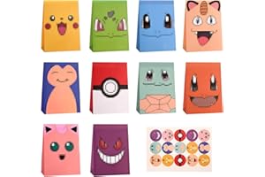 XWCHASA 14 Pièces Sacs Anniversaire Enfant, Sacs cadeaux, Sachet bonbons anniversaire avec 15 Autocollants Mignons, Sacs de Bonbons en Papier Kraft, Sac papier cadeau pour Le thème de la fête, Anniversaire