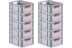 PROREGAL SuperSparSet 10x Eurobox NextGen Color | HxBxT 17x30x40cm | 16 Liter | Griffe rot offen | Glatter Boden | Eurobehälter, Transportbox, Transportbehälter, Stapelbehälter