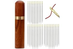 DIVONO 30Pcs Self Threading Needles,Embroidery Needles,Hand Sewing Needles Easy Threading and Portable with Wooden Needle Case for Storing Needle Accessories