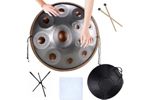 AKFJOSGE Handpan Steel Drum 440hz En Ré Mineur 22" Handpan Drum Instrument Professionnel Handpan en Acier avec Support pour Handpan, Sac pour Handpan, 2 Marteaux pour Handpan, Chiffon Anti-poussière