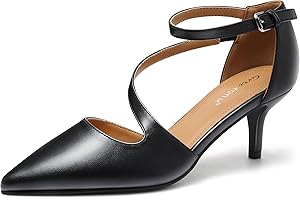 Greatonu Mujer Zapatos de Tacón Kitten Heel Tiras Cruzadas Puntiagudo de Salón