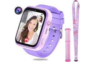 OKYUK 4G Smartwatch für Kinder, GPS-Tracker, mehrere Desktop-Stile zur Auswahl, Zwei-Wege-Anrufe, Bildkompetenz, SOS, WLAN, wasserdichter Touchscreen für 4–12 Jungen und Mädchen (Blau) (T45 Lila)