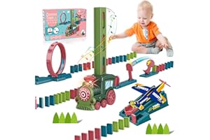 FORMIZON Train Électrique Domino, Train Domino Automatique avec 120Pcs Dominos et Accessoires de Jeu, Jouet d'empilage de Dominos, Educatif Jouet Domino Blocks pour Enfants (Trains)
