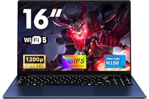 NAIKLULU Ordenador Pc Portatil RAM 16GB SSD 1TB, 16 Pulgadas Processor N150 (1,2 a 3,6GHz), Laptop Computadora Portatil Notebook, 6000Mah/Teclado Completo Retroiluminado/1920x1200P/Webcam