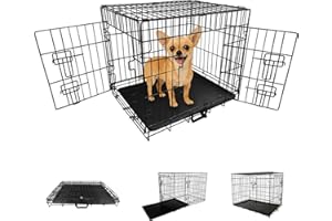 Straame Heavy-Duty Folding Dog Crate for Small Dogs, 60 × 40 × 50 cm (24″) Black Metal Cage with Front & Side Doors, Chew-Resistant, Removable Easy-Clean Plastic Tray & Carry Handle