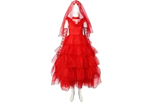 COSTHAT Women Girls Lydia Deetz Costume Beetle Lydia Bride Red Wedding Dress Halloween Outfits