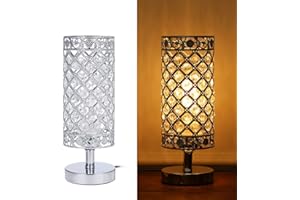 Tomshine Crystal Bedside Table Lamp Sliver Bedroom Nightstand Light Modern E27 Lamp for Living Room,Guest Room,Dresser Table Decoration