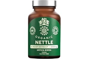 LONDON HERBS Organic Stinging Nettle Root Extract 2000mg | High Strength 4:1 Extract Stinging Nettle Supplement | 60 Vegan Capsules | Made in The UK | Sustainably Packaged & Produced