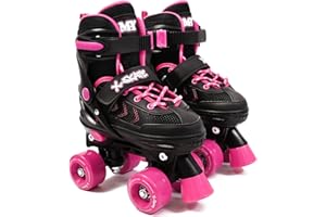 M.Y X-Skate Adjustable Quad Roller Skates with Built In Adjusters Kids Roller Boots for Boys & Girls
