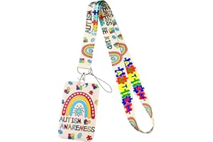 Siliget Autism Lanyard with Card Holder, Hidden Disability ID Card Holders, Autism Awareness Rainbow Lanyard for Kids Teens Adults