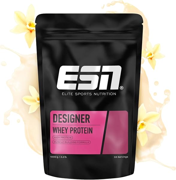 ESN Designer Whey Protein Pulver, Vanilla, 1 kg, bis zu 23 g Protein pro Portion, ideal zum Muskelaufbau und -erhalt - made in Germany - 1