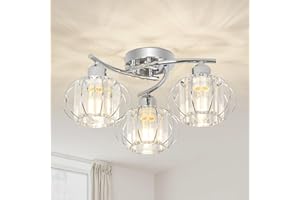 Stepeak Crystal Ceiling Lights Living Room, 3-Lights Chandeliers Ceiling Light Chrome, Modern Ceiling Lights with Glass Lampshades, Crystal Chandelier for Bedroom, Kitchen Light Ceilings for Hallway