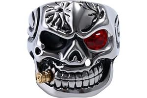 OIDEA Anello Teschio da Uomo Ring in Acciaio Inossidabile Nero Rosso Bianco Zircone Regalo Heavy Duty Punk Mascherata Halloween，Misura 14(54mm)-30(70mm)