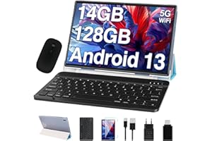 Oangcc 2025 Newest 10 Pulgadas Android Tablet, 14GB RAM+128GB ROM (1TB TF), Certificación GMS, Baterías 8000 mAh, 8-Core 2.0Ghz, 5G+2.4G WiFi, BT 5.0, Tablet con Funda, Teclado e Ratón - Azul
