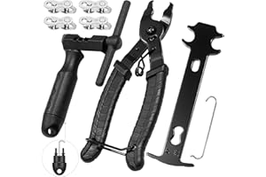 BIGP Smaglietto per catena per bicicletta con calibro e pinza per lucchetto, 4 paia di rivetti inclusi, set di riparazione per catena per bicicletta da 6 a 12 scomparti, set completo per bici da corsa