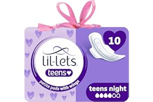 Lil-Lets Teens Night Pads X 10, Petite Towels For Girls & Teenagers, With Wings, For Heavy Flow, Unscented, Soft & Breathable, First Period Sanitary Towels, 1 Pack of 10 Pads