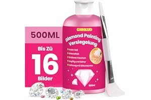 GHHKUD Diamond Painting Versiegelung 500ml (mit Silikonbürsten) - Diamond Painting Zubehör - Transparentes Diamond Painting Kleber - Für strahlend glitzernde Bilder & festen Halt deiner Steinchen