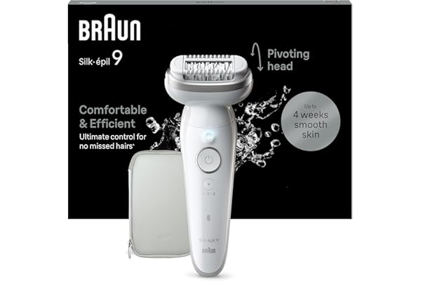 Braun Silk-épil 9, Depiladora Eléctrica Para Una Eliminación Del Vello Fácil, Piel Suave Duradera, 9-011, Blanca/Plateada