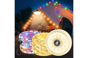 DAJILI Camping String Lights Rechargeable, 33Ft 100 LED Portable Outdoor Camping String Lights Reel with 8 Modes, IP44 2000mAh Stowable Camping Fairy Lights for Tents, Campsite, Awning,Car,Backyard
