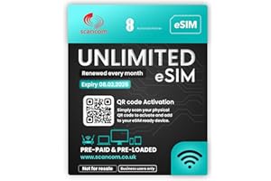 SCANCOM EE Unlimited e-SIM Card - Preloaded data each month until 8th February 2026 - No Contract & One-off payment - Business-Grade Data for Wifi Routers, Tablets & Phones. (e-Sim expiry February 2026)