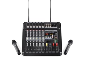 Pronomic Powermake 600 Powermischer - 6-Kanal-Mischpult - 2 UHF-Funkmikrofone - 760 Watt RMS-Leistung - 24Bit Multi-Effekt-Prozessor - Bluetooth®/USB-Player/Recorder - Grafischer Equalizer - Schwarz