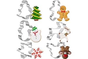 KEEPATY Christmas Cookie Cutters for Kids Set of 6 - Xmas Biscuit Cutter Pastry Cutters Christmas Tree Snowman Ginggerbread Man Snowflake Reindeer Head Shapes for Baking