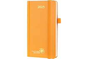 POPRUN Agenda Settimanale 2025 Piccola 16,5 x 9 cm, Copertina Rigida, Planner 2025 Tascabile con Nastro Segnalibro, Carta Spessa da 80 GSM, Arancione