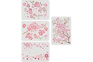 FINGERINSPIRE Lot de 4 pochoirs en plastique à motif floral pour décoration d'intérieur sur bois, sol, mur, 29,7 x 21,1 cm