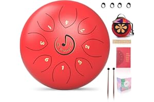 EVERJOYS Steel Tongue Drum Tambour Handpan à 6 Pouces 8 Tons Clé en C Kit Instrument à Percussion en Acier de Tambour à Main Yoga Méditation l'Éducation zen Camping,avec avec Sac, Livre de Musique