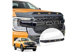JHCHAN Bonnet Guard for Ford Ranger 2023-2025, Ranger T9 Bonnet Hood Protector Guard Wind Stone Bug Deflector Bugshield, Ford Ranger Wildtrak Platinum Raptor XLT XL Tremor Accessories with LED Lights