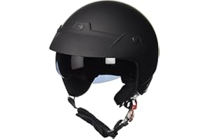 PROTECTWEAR H740 kask motocyklowy typu jet z wbudowanym wizjerem przeciwsłonecznym i tarczą, kolor czarny matowy, rozmiar M