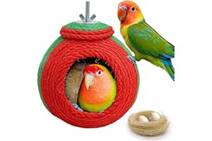 Kathson Vogelnest, Papageienaufzuchthaus,Sittich Hütte aus Kokosnussschale, Hängendes Wellensittich-Nisthaus mit Kokosfaser,Nymphensittich-Bett für Sittich Unzertrennliche Finkenvögel