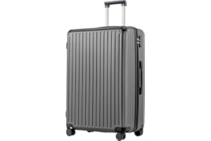 COOLIFE Koffer Trolley-Koffer Hartschalen-Koffer Rollkoffer Reisekoffervon ABS-Material mit TSA-Schloss Teleskopgriff und 4 Zwillingsrollen (Grau, Großer Koffer)