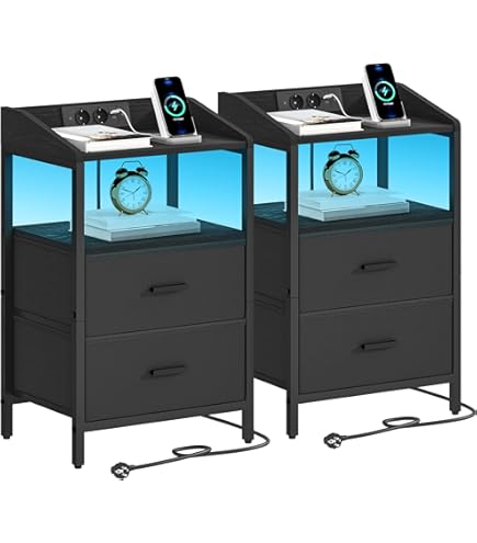 OZARE Smart nachtkastje slaapkamer nachtkastje met laden The Is Grey, Home Night Stand, nachtkastje 1 lade, modern, bijzettafel, open opslag 50 * 50