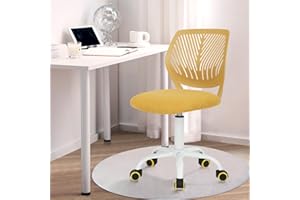 FurnitureR Children's Desk Chair, Adjustable Height Swivel Chair with Small Hole Backrest Design, Suitable for Kids' Bedroom or Study Room, Molandi Lime Yellow, 38x39x85H