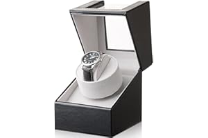 OSVINO Ecrin Remontoir 1 Montre Automatique Boîte Délicat Cuir PU Vitrine Acrylique Bijoux Rotation Silencieux Coffret Cadeau Adaptateur AC100-240V EU/Piles AA Anti Magnétisée
