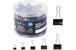 tenwin Binder Clips，100PCS Foldback Clips for Paper，Photo File Paper Document Clip for Home and Office Supplies, 6 Sizes Assorted Paper Clips Stationary Clamp Clips 51/41/32/25/19/15 mm (Black)