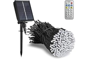 Tacobey Luci Natale Esterno Solari, 20M 200 LED Catena Luminosa Esterno Solare con Telecomando, Impermeabile, 8 Modi, Decorative Per Giardino, Cortile （Bianco Freddo