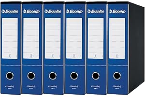 Esselte ESSENTIALS G75 Registratore con Custodia, con Meccanismo a Leva, in Formato Protocollo con Dorso da 8 cm, Blu, Conf.da 6 pezzi, 390775050