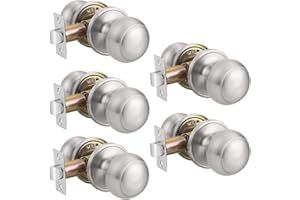 Probrico Brushed Nickel Passage Door Knobs, Interior Door Knobs, Round Keyless Door Knobs for Hallway and Closet, Stainless Steel Door Handles 5 Pack