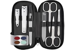 marQus Maniküre Set Damen und Herren Solingen Made in Germany 7 Teile mit patenierter Glasfeile für Hand- und Fußpflege - Echt Leder Etui handlich und weich