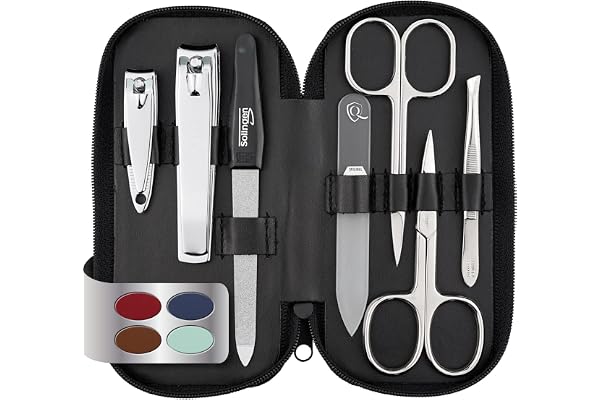 marQus kit manucure pedicure 7 pc. de Solingen - kit manucure professionnelle cuir, 2 coupe ongle, limes a ongles Solingen, pince à épiler, 2 ciseaux, lime a ongle verre