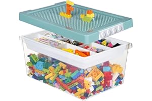 Greentainer Aufbewahrungsbox Spielzeug mit Deckel & AbnehmbaresTablett & Bauplatte,Spielzeug Box aus PP,Aufbewahrungskorb Kinder,Spielzeugkiste für Kinderzimmer Aufbewahrungsbehälter für Blöcke