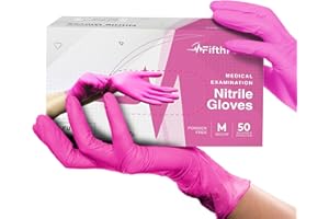 FIFTHPULSE Fuchsia Hot Pink Nitrile Disposable Gloves - 50 Count - 3 Mil Nitrile Gloves Medium - Powder and Latex Free Rubber Gloves - Surgical Medical Exam Gloves - Food Safe Cooking Gloves